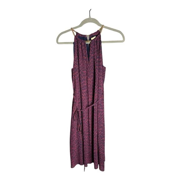 Michael Kors Purple Sleeveless Gold Chain Halter Dress With Belt Size Small - Picture 1 of 8